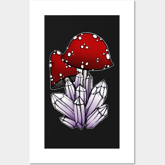 Magic mushroom and crystals Wall Art by stickypixie